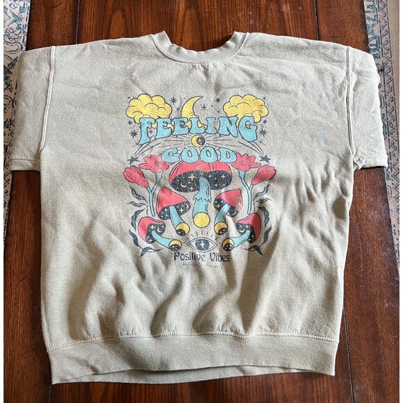 Positive Vibes Green Mushroom Themed Feeling Good Crew neck Sweatshirt Large - Picture 1 of 9